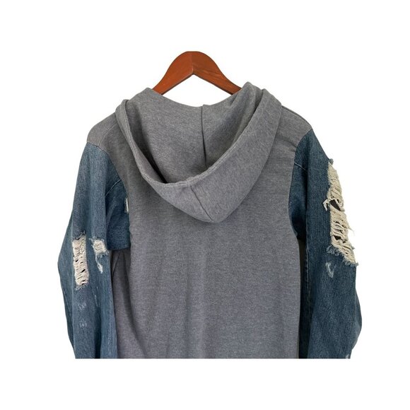 MARC ESCO Full Zip Hoodie Cotton Denim Ripped Sleeves Size Med - Picture 4 of 11